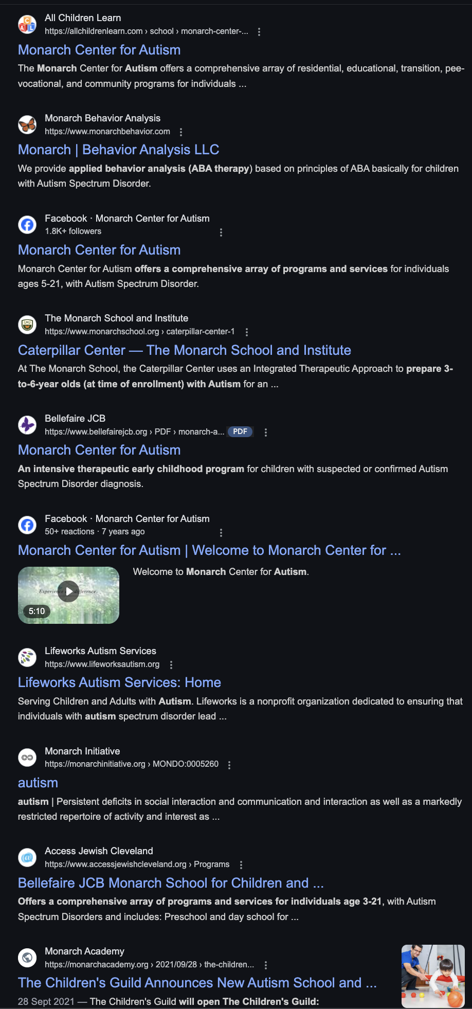 Monarch Autism Results